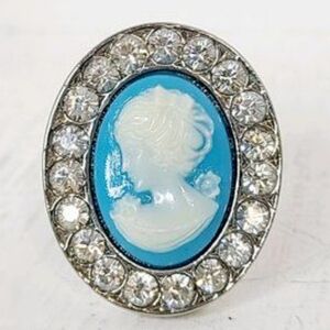 Tarina Tarantino Blue Cameo Ring with Crystal Halo